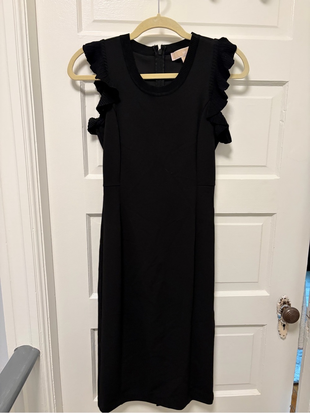 Michael Kors Black Midi Dress with Ruffle Sleeves